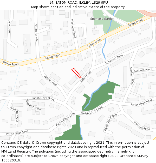 14, EATON ROAD, ILKLEY, LS29 9PU: Location map and indicative extent of plot