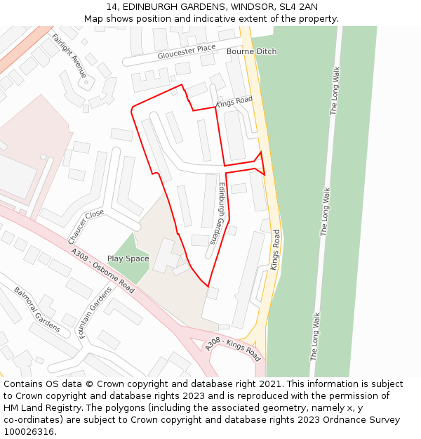 14, EDINBURGH GARDENS, WINDSOR, SL4 2AN: Location map and indicative extent of plot