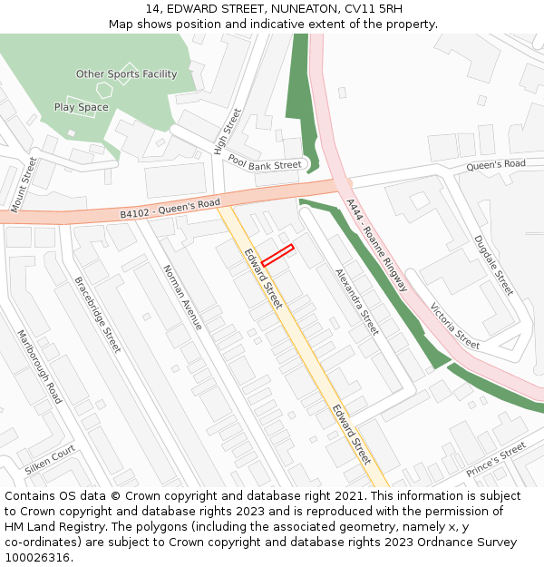 14, EDWARD STREET, NUNEATON, CV11 5RH: Location map and indicative extent of plot