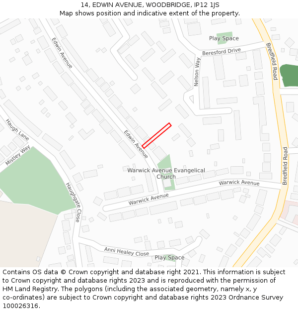 14, EDWIN AVENUE, WOODBRIDGE, IP12 1JS: Location map and indicative extent of plot