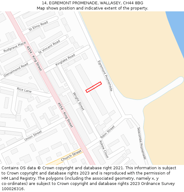 14, EGREMONT PROMENADE, WALLASEY, CH44 8BG: Location map and indicative extent of plot