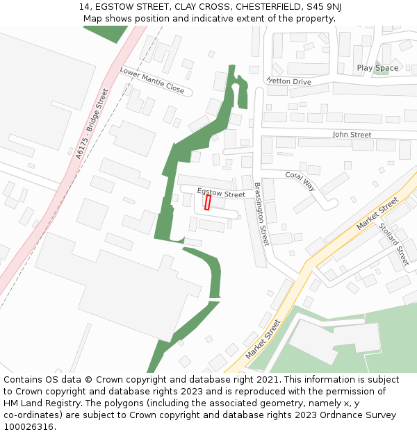14, EGSTOW STREET, CLAY CROSS, CHESTERFIELD, S45 9NJ: Location map and indicative extent of plot