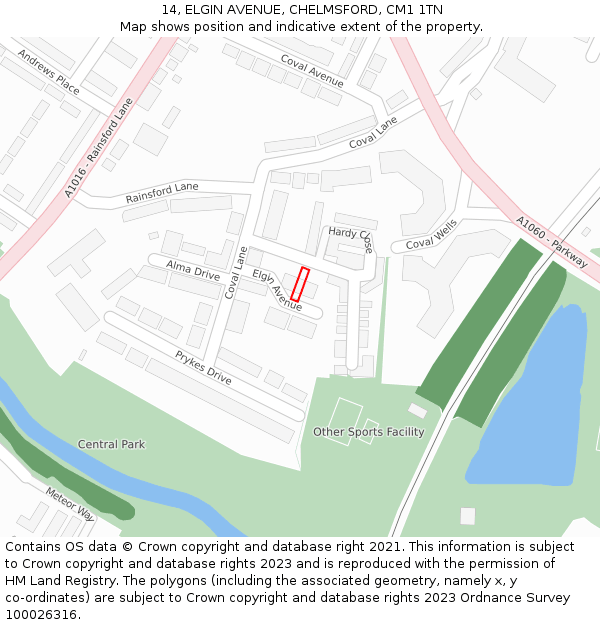 14, ELGIN AVENUE, CHELMSFORD, CM1 1TN: Location map and indicative extent of plot