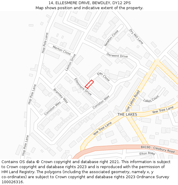 14, ELLESMERE DRIVE, BEWDLEY, DY12 2PS: Location map and indicative extent of plot