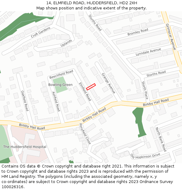 14, ELMFIELD ROAD, HUDDERSFIELD, HD2 2XH: Location map and indicative extent of plot