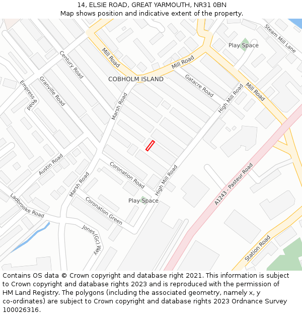 14, ELSIE ROAD, GREAT YARMOUTH, NR31 0BN: Location map and indicative extent of plot