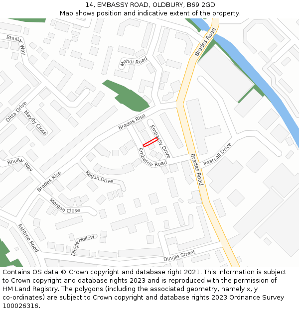 14, EMBASSY ROAD, OLDBURY, B69 2GD: Location map and indicative extent of plot