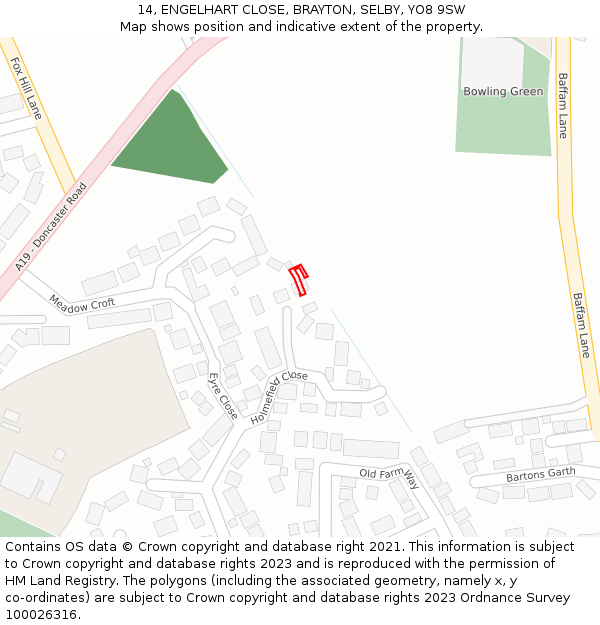 14, ENGELHART CLOSE, BRAYTON, SELBY, YO8 9SW: Location map and indicative extent of plot