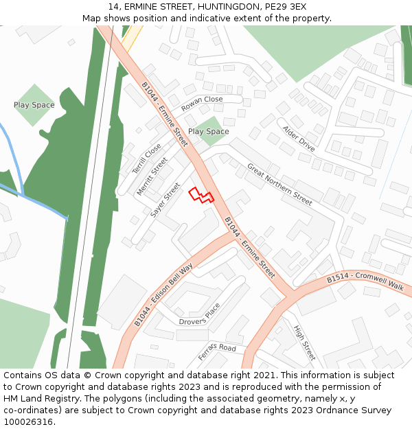 14, ERMINE STREET, HUNTINGDON, PE29 3EX: Location map and indicative extent of plot