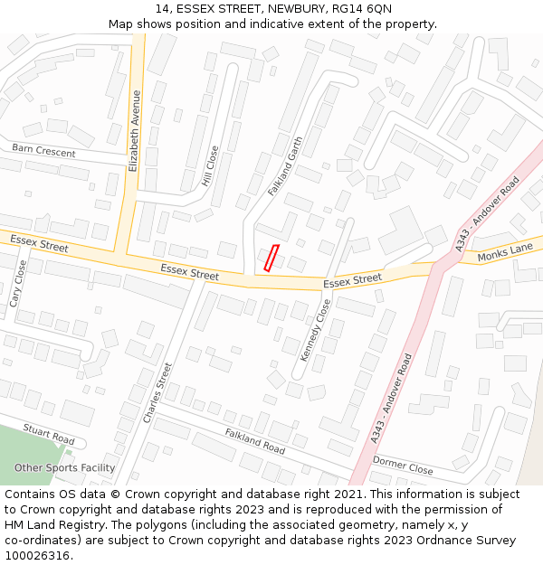 14, ESSEX STREET, NEWBURY, RG14 6QN: Location map and indicative extent of plot