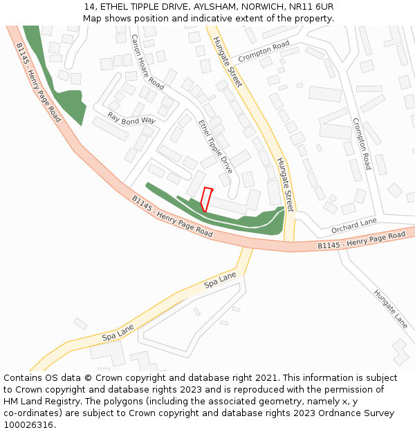 14, ETHEL TIPPLE DRIVE, AYLSHAM, NORWICH, NR11 6UR: Location map and indicative extent of plot