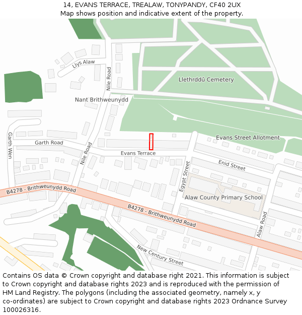 14, EVANS TERRACE, TREALAW, TONYPANDY, CF40 2UX: Location map and indicative extent of plot