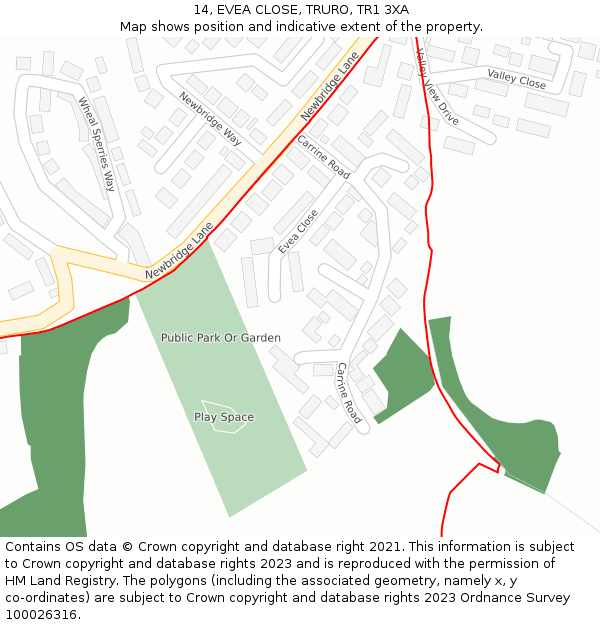 14, EVEA CLOSE, TRURO, TR1 3XA: Location map and indicative extent of plot