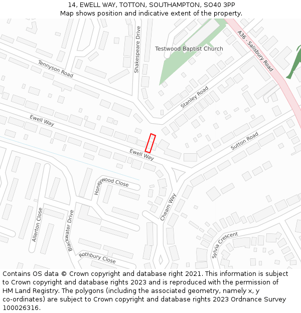 14, EWELL WAY, TOTTON, SOUTHAMPTON, SO40 3PP: Location map and indicative extent of plot