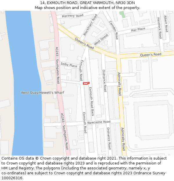 14, EXMOUTH ROAD, GREAT YARMOUTH, NR30 3DN: Location map and indicative extent of plot