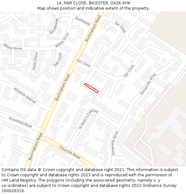 14, FAIR CLOSE, BICESTER, OX26 4YW: Location map and indicative extent of plot