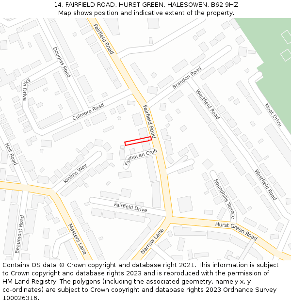 14, FAIRFIELD ROAD, HURST GREEN, HALESOWEN, B62 9HZ: Location map and indicative extent of plot
