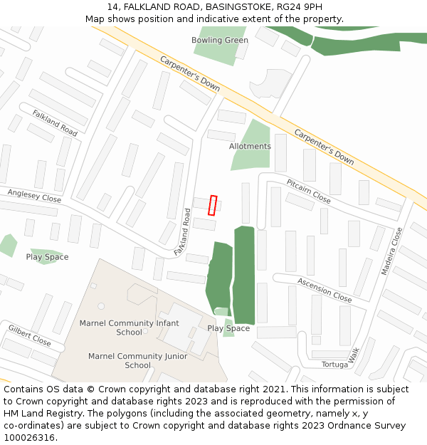 14, FALKLAND ROAD, BASINGSTOKE, RG24 9PH: Location map and indicative extent of plot