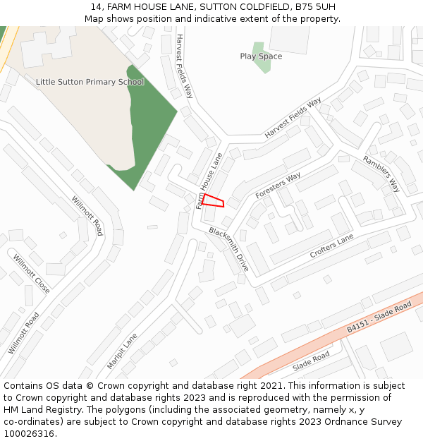 14, FARM HOUSE LANE, SUTTON COLDFIELD, B75 5UH: Location map and indicative extent of plot