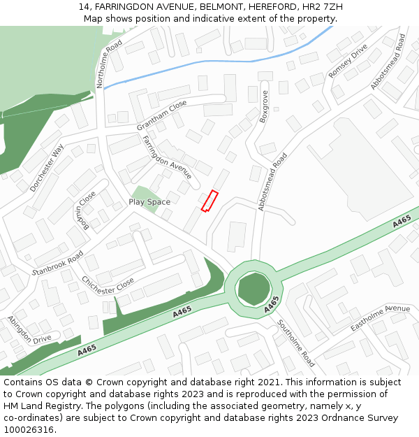 14, FARRINGDON AVENUE, BELMONT, HEREFORD, HR2 7ZH: Location map and indicative extent of plot