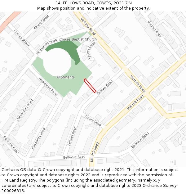 14, FELLOWS ROAD, COWES, PO31 7JN: Location map and indicative extent of plot