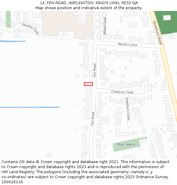 14, FEN ROAD, WATLINGTON, KING'S LYNN, PE33 0JA: Location map and indicative extent of plot