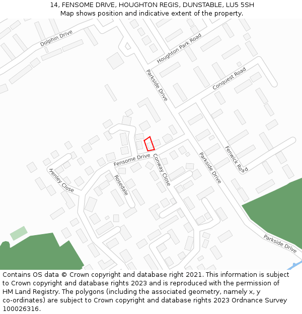 14, FENSOME DRIVE, HOUGHTON REGIS, DUNSTABLE, LU5 5SH: Location map and indicative extent of plot