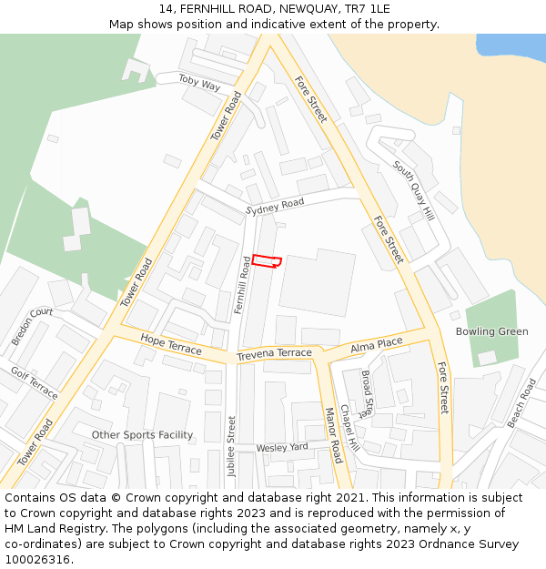 14, FERNHILL ROAD, NEWQUAY, TR7 1LE: Location map and indicative extent of plot