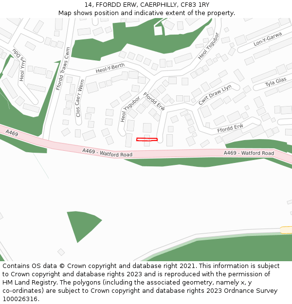 14, FFORDD ERW, CAERPHILLY, CF83 1RY: Location map and indicative extent of plot