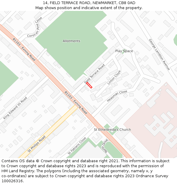 14, FIELD TERRACE ROAD, NEWMARKET, CB8 0AD: Location map and indicative extent of plot