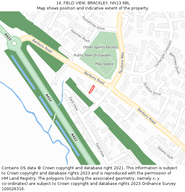 14, FIELD VIEW, BRACKLEY, NN13 6BL: Location map and indicative extent of plot