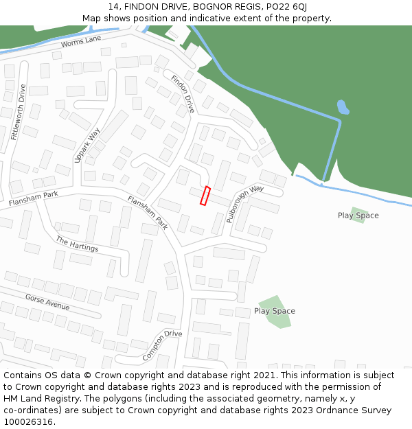 14, FINDON DRIVE, BOGNOR REGIS, PO22 6QJ: Location map and indicative extent of plot