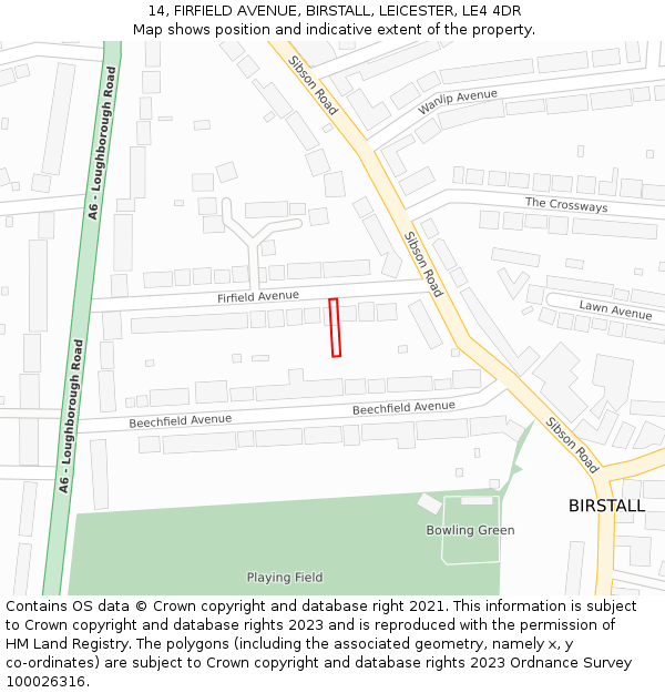 14, FIRFIELD AVENUE, BIRSTALL, LEICESTER, LE4 4DR: Location map and indicative extent of plot