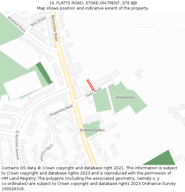 14, FLATTS ROAD, STOKE-ON-TRENT, ST6 8JB: Location map and indicative extent of plot