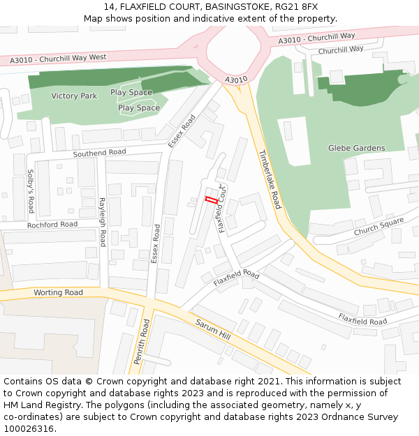 14, FLAXFIELD COURT, BASINGSTOKE, RG21 8FX: Location map and indicative extent of plot