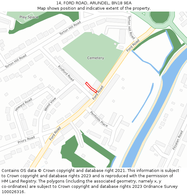 14, FORD ROAD, ARUNDEL, BN18 9EA: Location map and indicative extent of plot