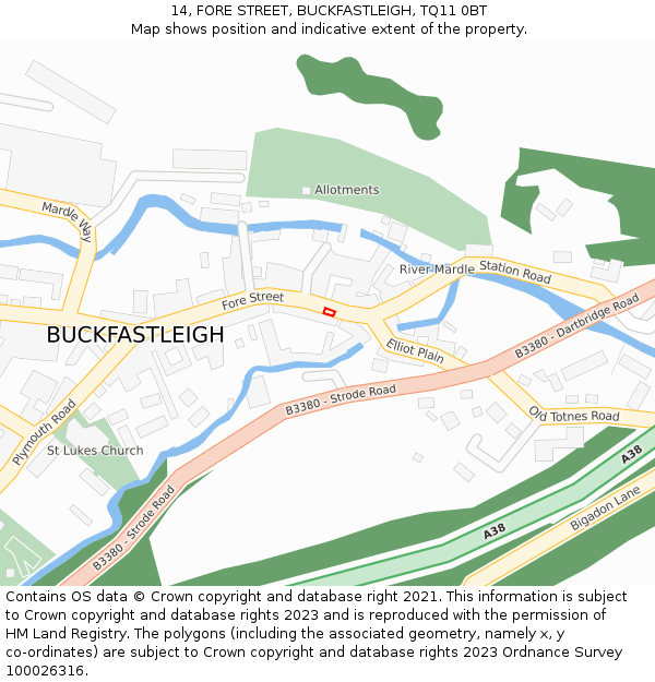 14, FORE STREET, BUCKFASTLEIGH, TQ11 0BT: Location map and indicative extent of plot