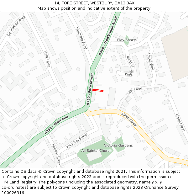 14, FORE STREET, WESTBURY, BA13 3AX: Location map and indicative extent of plot