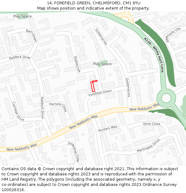14, FOREFIELD GREEN, CHELMSFORD, CM1 6YU: Location map and indicative extent of plot