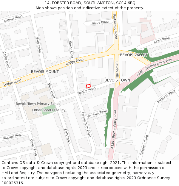 14, FORSTER ROAD, SOUTHAMPTON, SO14 6RQ: Location map and indicative extent of plot