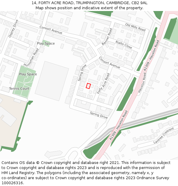 14, FORTY ACRE ROAD, TRUMPINGTON, CAMBRIDGE, CB2 9AL: Location map and indicative extent of plot