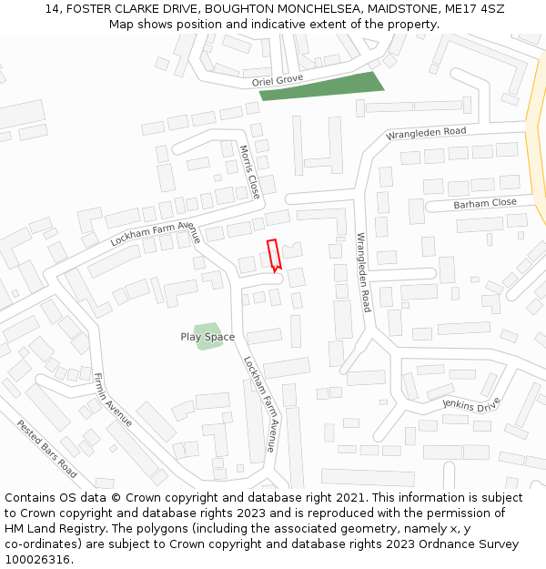 14, FOSTER CLARKE DRIVE, BOUGHTON MONCHELSEA, MAIDSTONE, ME17 4SZ: Location map and indicative extent of plot