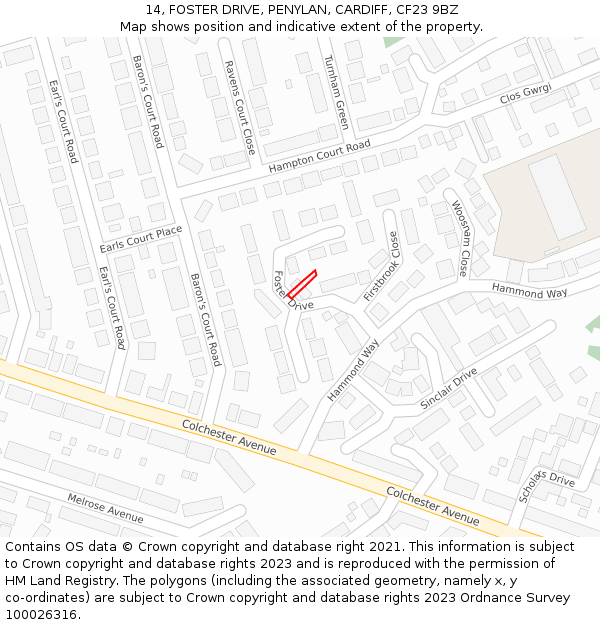 14, FOSTER DRIVE, PENYLAN, CARDIFF, CF23 9BZ: Location map and indicative extent of plot