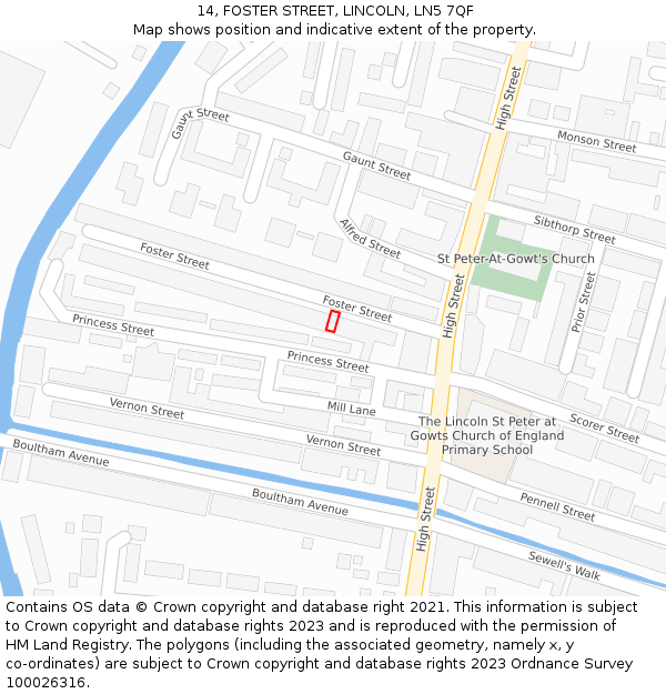 14, FOSTER STREET, LINCOLN, LN5 7QF: Location map and indicative extent of plot