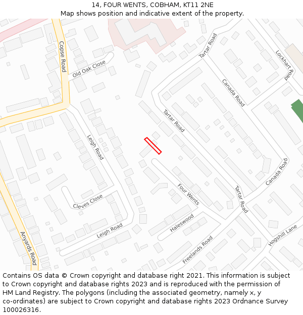 14, FOUR WENTS, COBHAM, KT11 2NE: Location map and indicative extent of plot