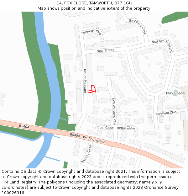 14, FOX CLOSE, TAMWORTH, B77 1GU: Location map and indicative extent of plot