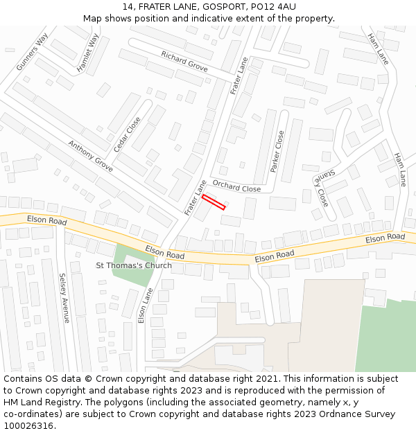 14, FRATER LANE, GOSPORT, PO12 4AU: Location map and indicative extent of plot