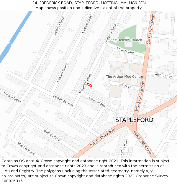 14, FREDERICK ROAD, STAPLEFORD, NOTTINGHAM, NG9 8FN: Location map and indicative extent of plot