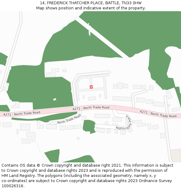 14, FREDERICK THATCHER PLACE, BATTLE, TN33 0HW: Location map and indicative extent of plot