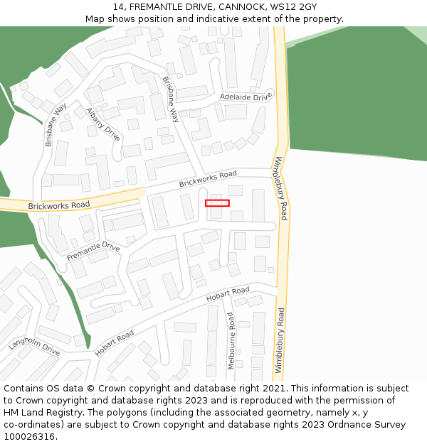 14, FREMANTLE DRIVE, CANNOCK, WS12 2GY: Location map and indicative extent of plot